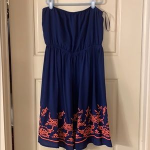 Navy and coral floral dress